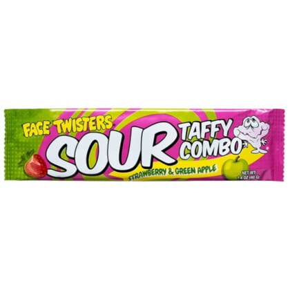 Face Twisters Sour Taffy Combo Bar Strawberry & Green Apple (40g)