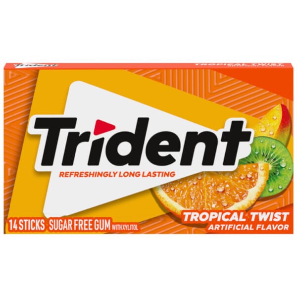 EXPIRED - Trident Tropical Twist Sugar Free Chewing Gum (14pc) BB 08/12/23